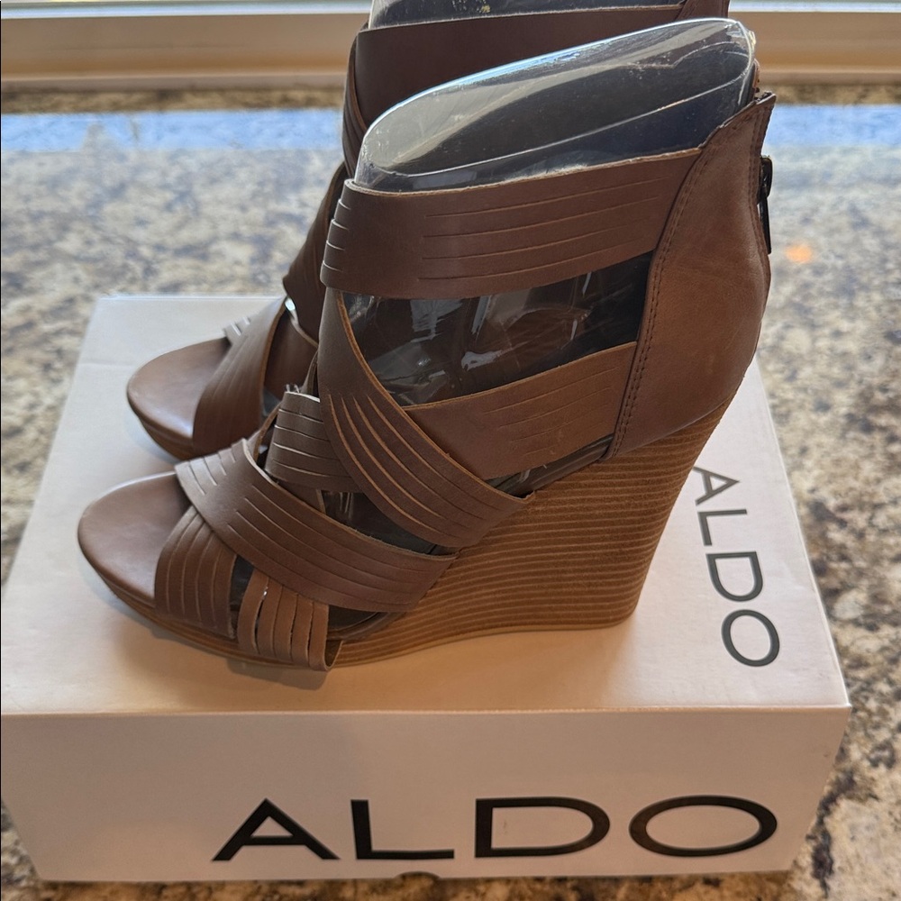 Aldo Tan Strappy Wedge Sandals